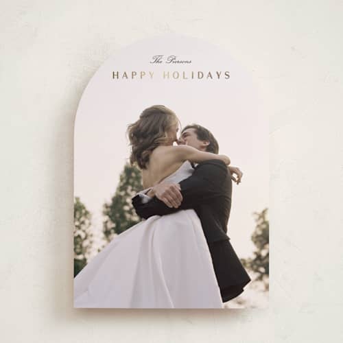 This is a ink foil pressed holiday cards with foil pressed by Stacey Meacham called classic minimalist printing on recycled smooth signature in standard