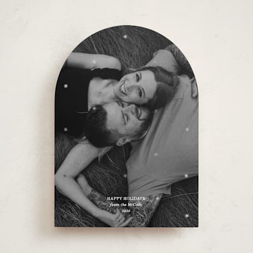 This is a snow foil pressed holiday cards with foil pressed by Studio Suku called starry nights printing on recycled smooth signature in standard