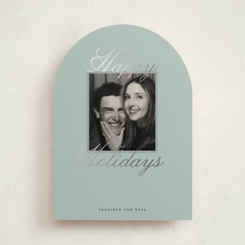 This is a mint foil pressed holiday cards with foil pressed by Corinne Malesic called this moment printing on recycled smooth signature in standard