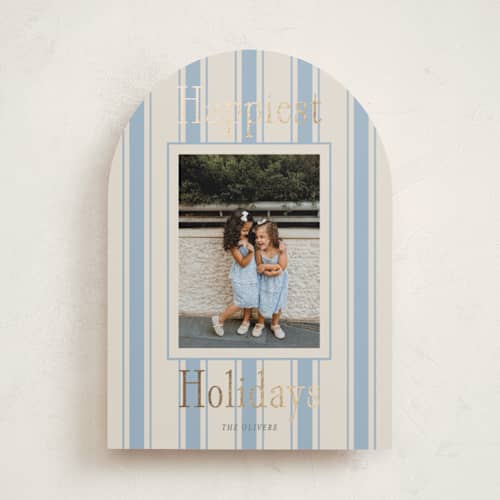 This is a provincial foil pressed holiday cards with foil pressed by Angela Thompson called ticking stripe printing on recycled smooth signature in standard