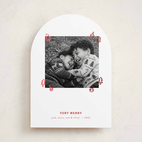 This is a candy cane foil pressed holiday cards with foil pressed by Julee London called doodle printing on recycled smooth signature in standard