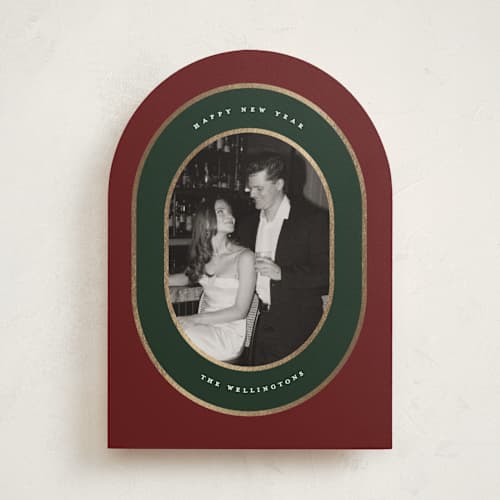 This is a wine foil pressed holiday cards with foil pressed by Grae called holiday velvet printing on recycled smooth signature in standard