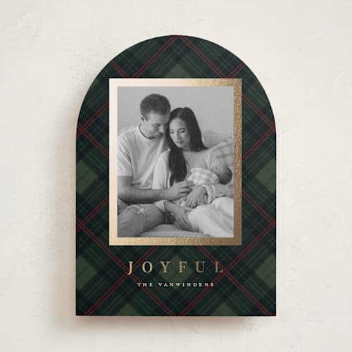 This is a pine foil pressed holiday cards with foil pressed by Olivia Kanaley Inman called balmoral green printing on recycled smooth signature in standard