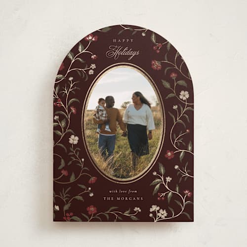 This is a wine foil pressed holiday cards with foil pressed by Elly called a gilded season printing on recycled smooth signature in standard
