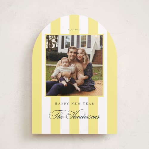 This is a honey new year photo cards with standard by Emily Betts called preppy stripes printing on recycled smooth signature in standard
