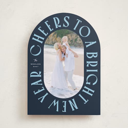 This is a spruce new year photo cards with standard by Erin German called cheers to a bright new year printing on recycled smooth signature in standard