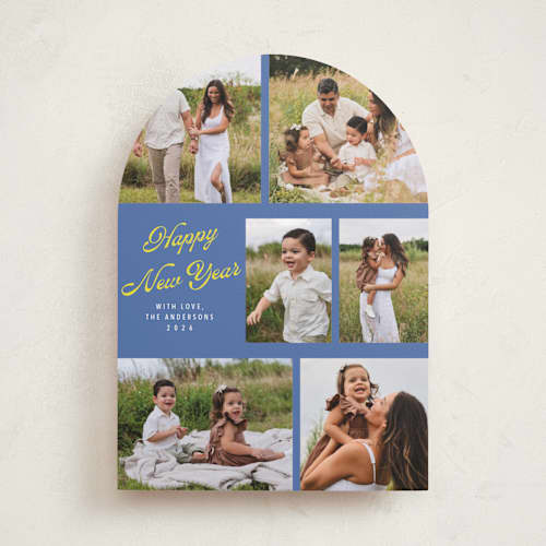 This is a blue jay new year photo cards with standard by Cass Loh called playful pop printing on recycled smooth signature in standard