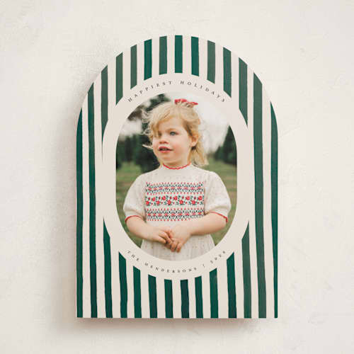 This is a pine needle new year photo cards with standard by Teju Reval called vintage stripes printing on recycled smooth signature in standard