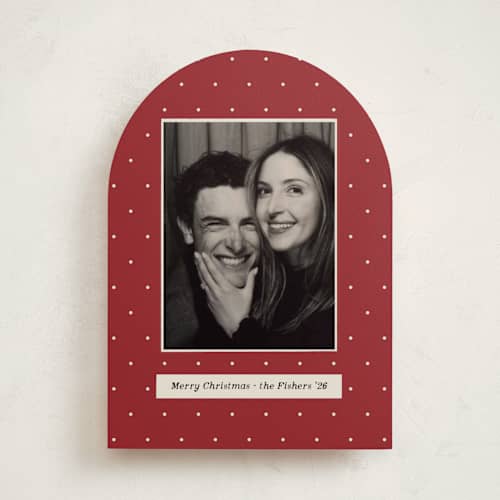 This is a cranberry holiday photo cards with standard by Ani Somi called merry day printing on recycled smooth signature in standard