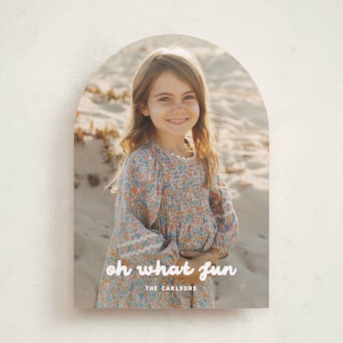 This is a snow holiday photo cards with standard by Maria Alou called what fun printing on recycled smooth signature in standard