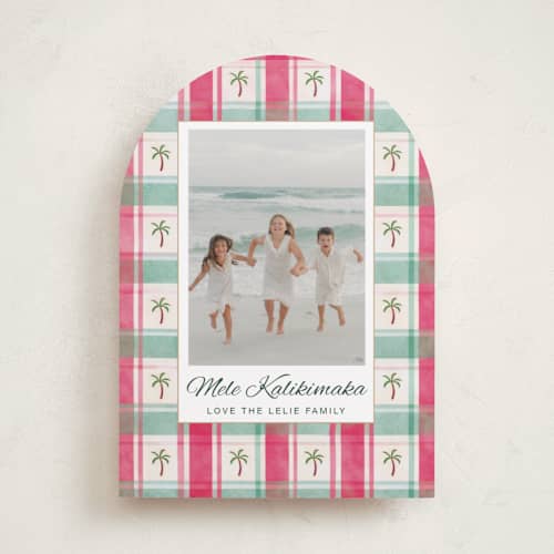 This is a mulberry holiday photo cards with standard by Colleen Lelie called tropical plaid christmas printing on recycled smooth signature in standard