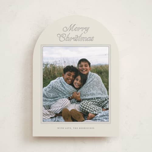 This is a warm ivory holiday photo cards with standard by Cass Loh called softly framed printing on recycled smooth signature in standard