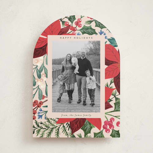 This is a holly berry holiday photo cards with standard by Alethea and Ruth called bold floral printing on recycled smooth signature in standard