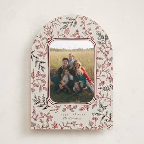 This is a cherry holiday photo cards with standard by Elly called a winter gathering printing on recycled smooth signature in standard