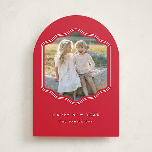 This is a peppermint holiday photo cards with standard by Rebecca Durflinger called preppy curved frame printing on recycled smooth signature in standard