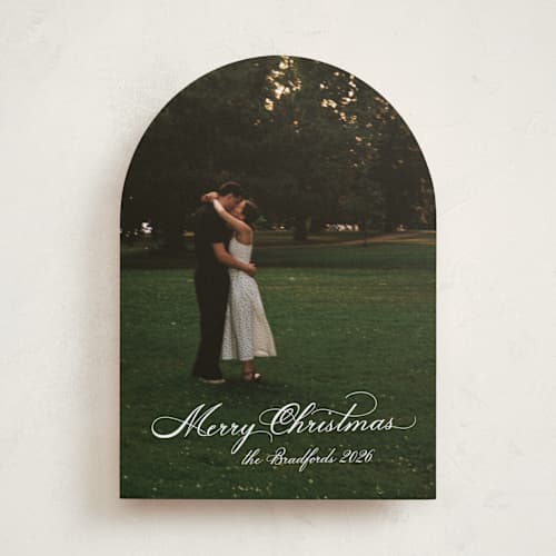 This is a pearl holiday photo cards with standard by Nicole Walsh called formal script printing on recycled smooth signature in standard