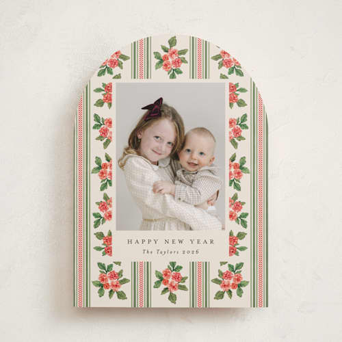 This is a buttercream holiday photo cards with standard by Christy Hy Lee called nostalgic wallpaper printing on recycled smooth signature in standard
