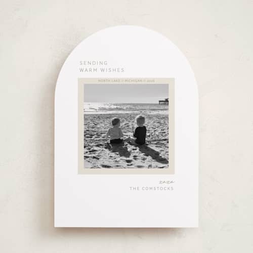 This is a taupe holiday photo cards with standard by Sarah Brown called vacation snapshot printing on recycled smooth signature in standard