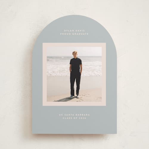 This is a sky graduation announcements with standard by JoAnn Jinks called minimal printing on recycled smooth signature in standard