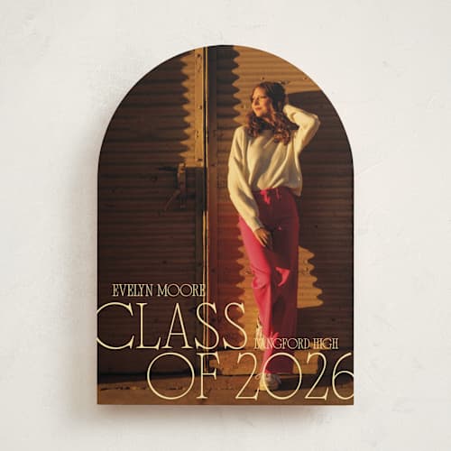 This is a golden hour graduation announcements with standard by Leia Matt called edge play printing on recycled smooth signature in standard