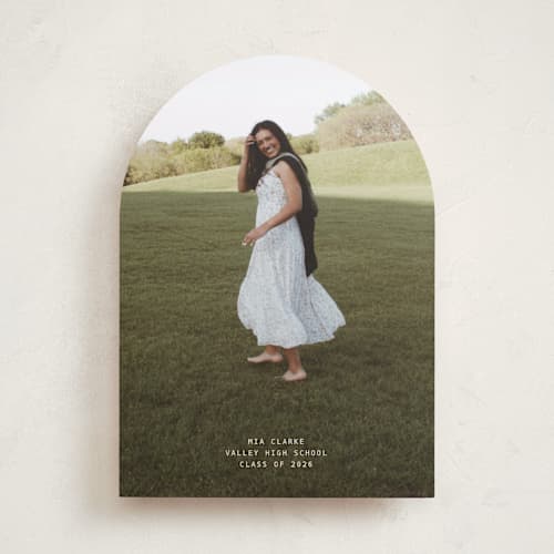 This is a cream graduation announcements with standard by JoAnn Jinks called titled printing on recycled smooth signature in standard