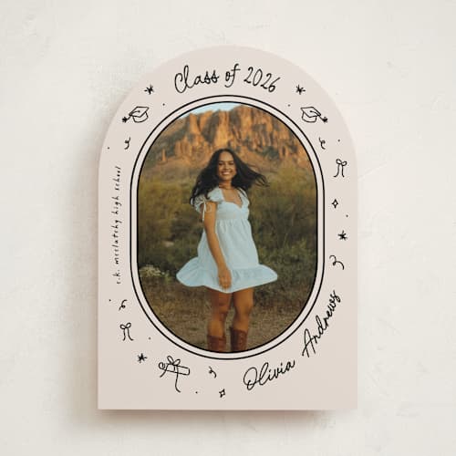 This is a onyx graduation announcements with standard by Ashley Iwafuchi called illustrated grad printing on recycled smooth signature in standard