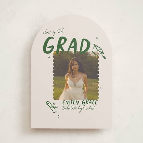 This is a avocado graduation announcements with standard by Vera Lim called playful printing on recycled smooth signature in standard
