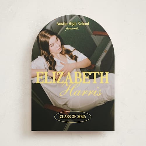 This is a butter graduation announcements with standard by Helena Vitto called good times co. printing on recycled smooth signature in standard