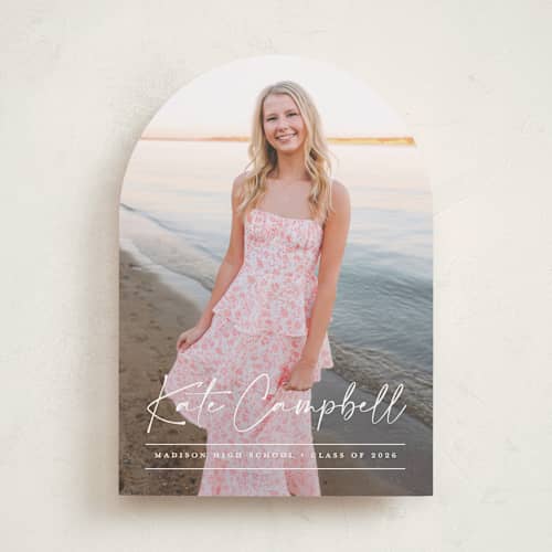 This is a linen graduation announcements with standard by Erica Krystek called signature grad printing on recycled smooth signature in standard