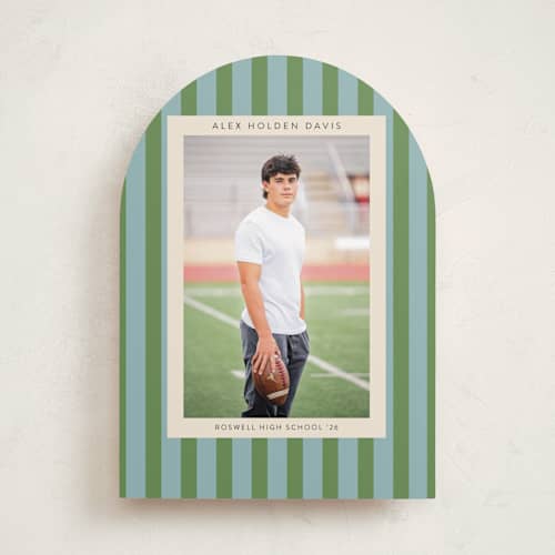 This is a seaside graduation announcements with standard by Morgan Kendall called preppy stripes printing on recycled smooth signature in standard