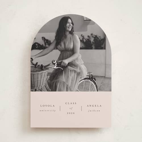 This is a champagne graduation announcements with standard by lori jacobs wemple called simplicty printing on recycled smooth signature in standard