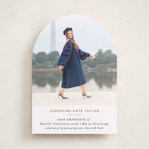 This is a tangerine graduation announcements with standard by Alethea and Ruth called simply stated printing on recycled smooth signature in standard