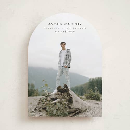 This is a mortarboard graduation announcements with standard by Owl and Toad called understated printing on recycled smooth signature in standard