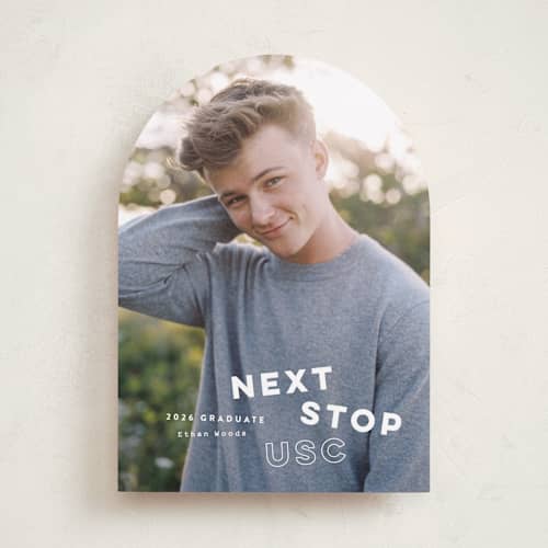 This is a pearl graduation announcements with standard by Sara Hicks Malone called next stop printing on recycled smooth signature in standard