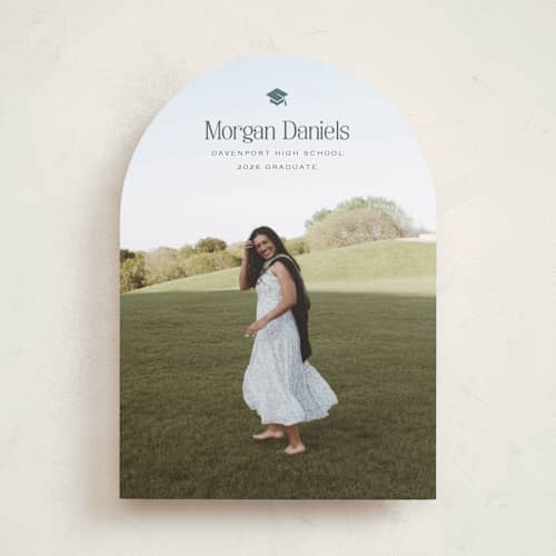 This is a fairway graduation announcements with standard by Carolyn MacLaren called elated cap printing on recycled smooth signature in standard