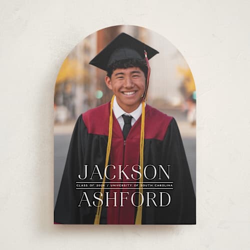This is a limestone graduation announcements with standard by Erica Krystek called classy stack printing on recycled smooth signature in standard