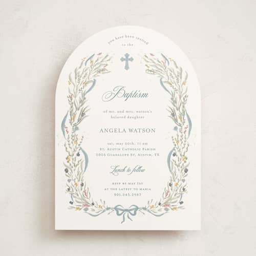 This is a frost baptism and christening announcements with standard by Jelena Vuletic called ciel printing on signature in standard