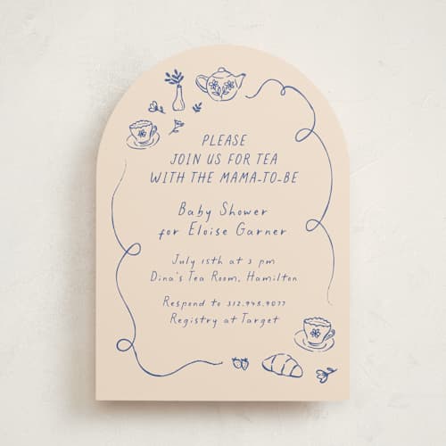 This is a fine china baby shower invitations with standard by Carmia Jordaan called doodle tea party printing on signature in standard