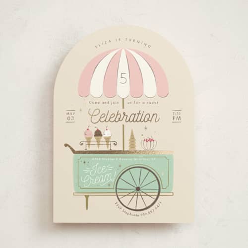 This is a cotton candy kids birthday invitations with foil pressed by Kiersten Garner called sweet celebration printing on signature in standard