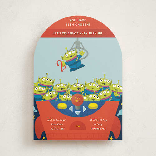 This is a star alliance kids birthday invitations with standard by Jackie Crawford called disney and pixar's toy story birthday claw printing on signature in standard