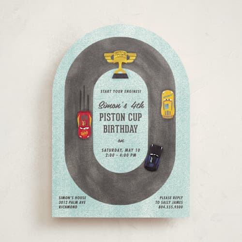 This is a sky kids birthday invitations with standard by Carly Reed Walker called disney and pixar cars dinoco 400 printing on signature in standard