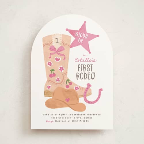 This is a rose kids birthday invitations with standard by Creo Study called lets rodeo printing on signature in standard