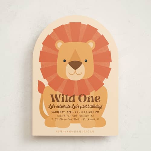 This is a sand kids birthday invitations with standard by Kacey Kendrick Wagner called wild lion printing on signature in standard