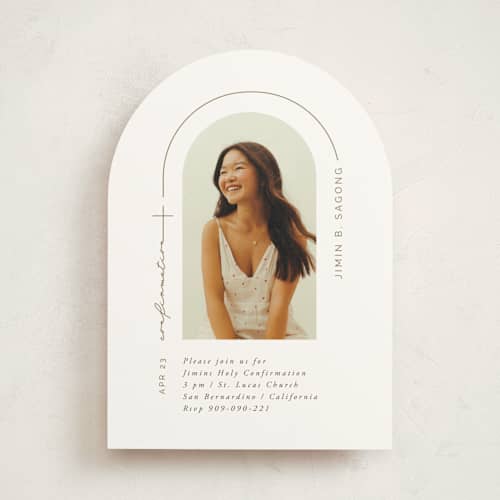 This is a sugar confirmation invitations cards with standard by FRANI called confirmation arch printing on signature in standard