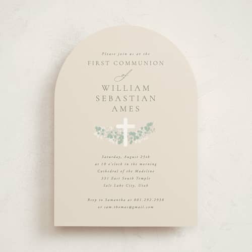 This is a sand communion invitations announcements with standard by Robert and Stella called classic communion wreath printing on signature in standard