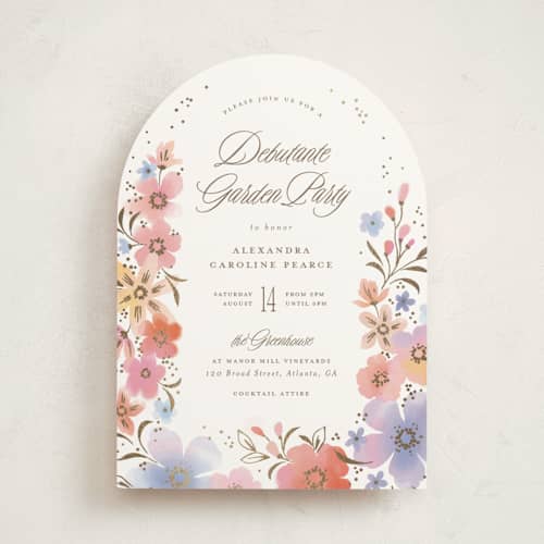 This is a wildflower debutante party invitations with foil pressed by Paper Raven Co. called magic garden printing on signature in standard