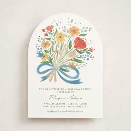 This is a bouquet holiday party invitations with foil pressed by Paper Sun Studio called brunch bouquet printing on signature in standard