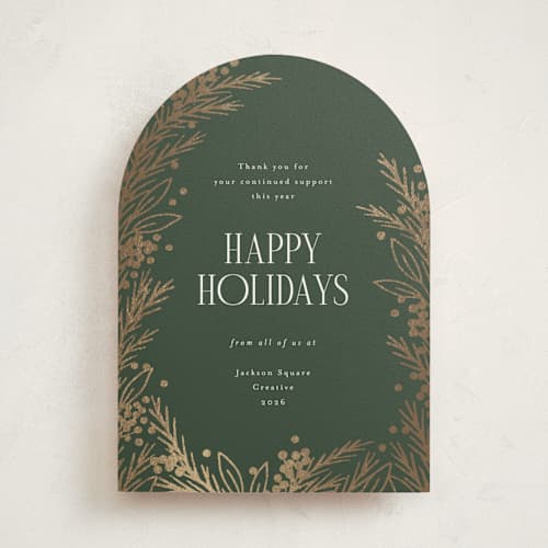 This is a forest business holiday cards with foil pressed by Michelle Taylor called gilded edge printing on signature in standard