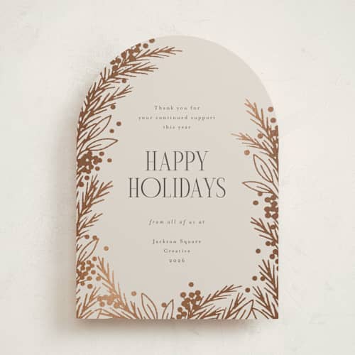 This is a oatmeal business holiday cards with foil pressed by Michelle Taylor called gilded edge printing on signature in standard