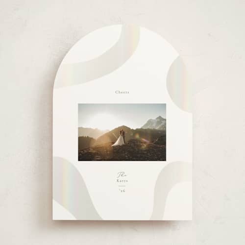 This is a smokey sage gloss press holiday cards with gloss press by Ana Sharpe called shimmer geo printing on signature in standard